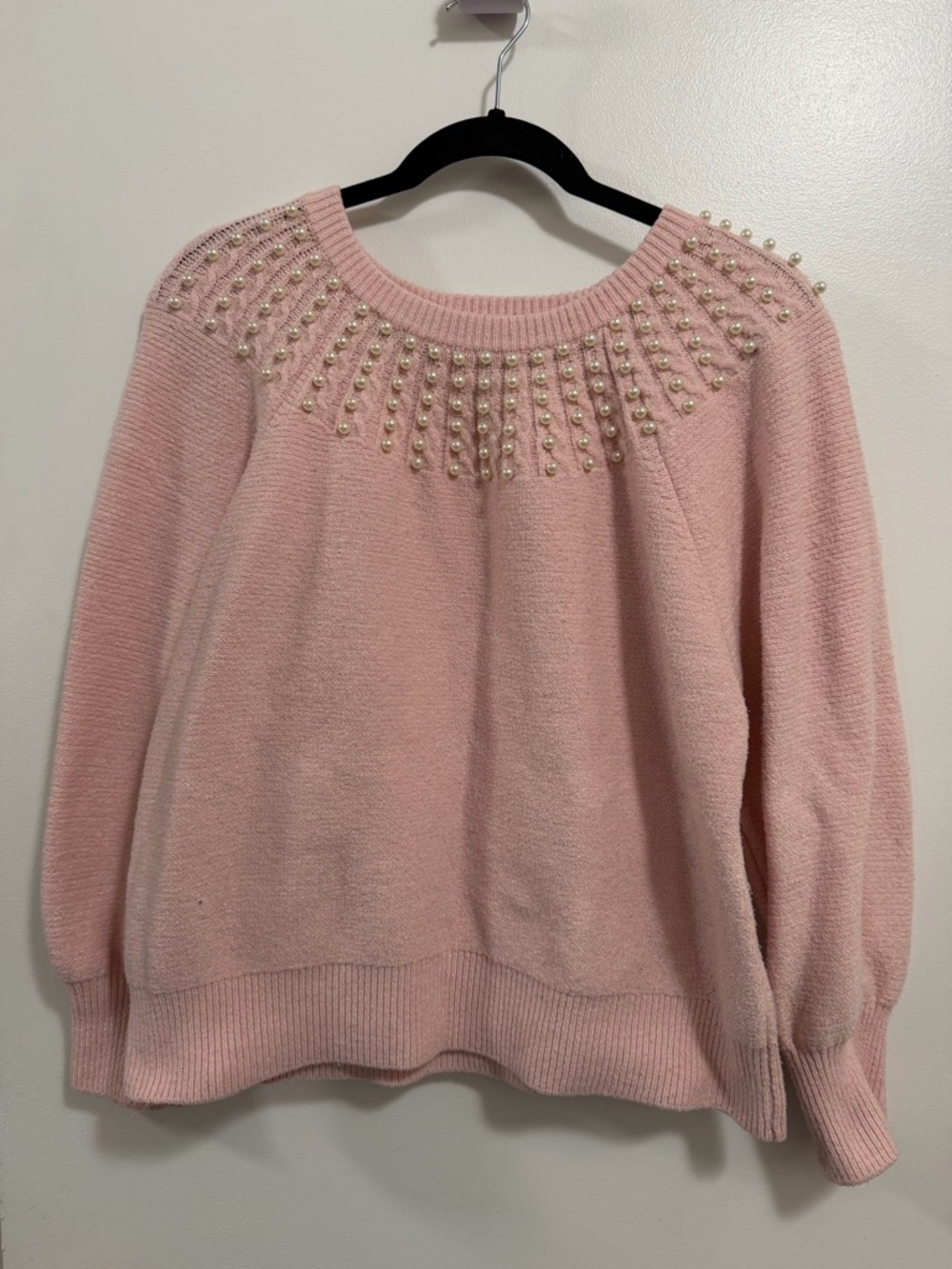 Design History Pink Crewneck Sweater with Pearl Embellishment